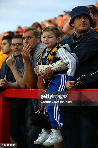 Young Hull City fan during the Capital One Cup First Round match between Accrington Stanley and Hull City at Wham Stadium on August 11, 2015 in...