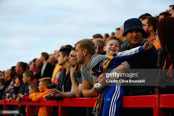 Young Hull City fan during the Capital One Cup First Round match between Accrington Stanley and Hull City at Wham Stadium on August 11, 2015 in...