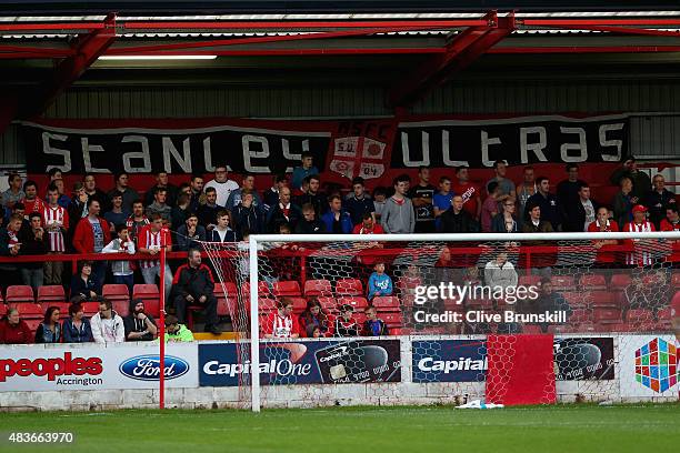 Accrington Stanley fans during the Capital One Cup First Round match between Accrington Stanley and Hull City at Wham Stadium on August 11, 2015 in...