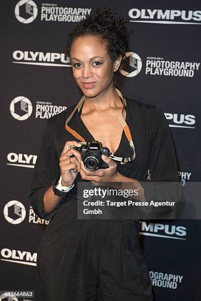 Milka Loff Fernandes attends the 'Olympus OM-D: Photography Playground' Opening at Opernwerkstaetten on April 9, 2014 in Berlin, Germany.