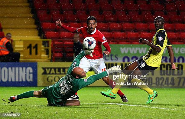 Reza Ghoochannejhad of Charlton Athletic scores a goal during the Capital One Cup First Round match between Charlton Athletic v Dagenham & Redbridge...