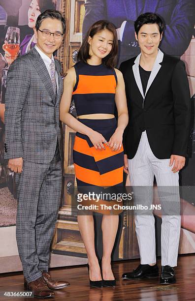 Jung Bo-Suck, Lee Si-Young and Kim Kang-Woo attend the KBS 2TV drama 'Golden Cross' press conference at 63 Square on April 7, 2014 in Seoul, South...