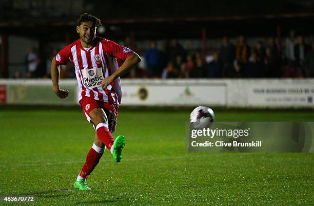 Matt Crooks of Accrington Stanley misses his penalty in the shoot out and handing victory to Hull City during the Capital One Cup First Round match...