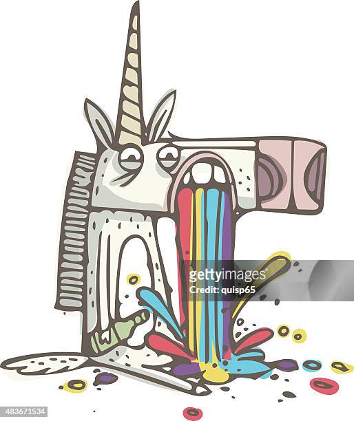rainbow puking unicorn - doodle - vomit stock illustrations