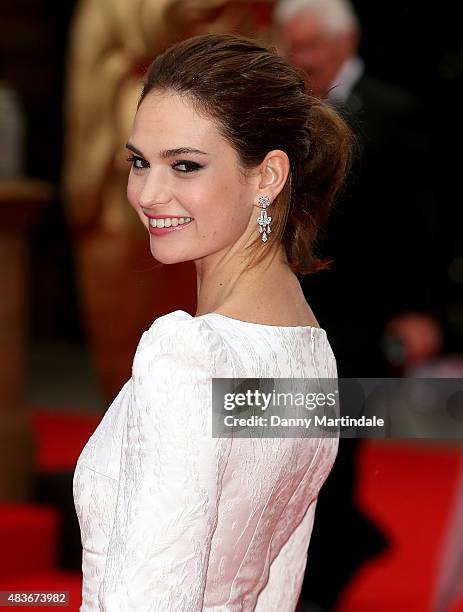 Lily James attends as BAFTA celebrate "Downton Abbey" at Richmond Theatre on August 11, 2015 in Richmond, England.