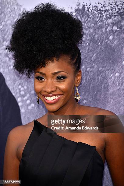 Actress Teyonah Parris arrives at the world premiere of Universal Pictures and Legendary Pictures' 'Straight Outta Compton' at the Microsoft Theate...