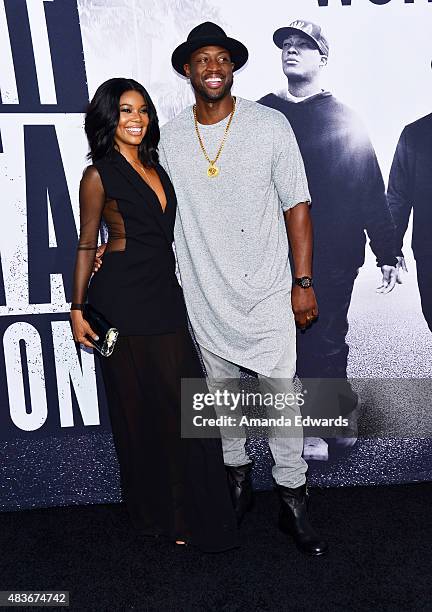 Player Dwyane Wade and actress Gabrielle Union arrive at the world premiere of Universal Pictures and Legendary Pictures' 'Straight Outta Compton' at...