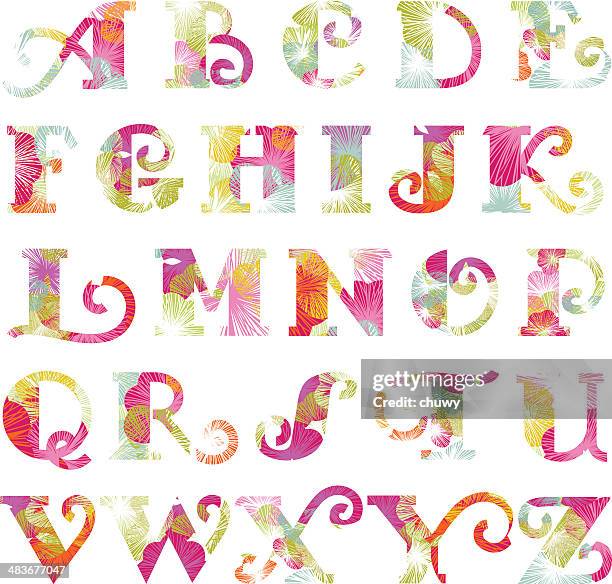 spring floral alphabet - letter a typography stock illustrations