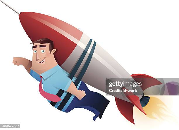 man with rocket launching - rocket pack stock illustrations