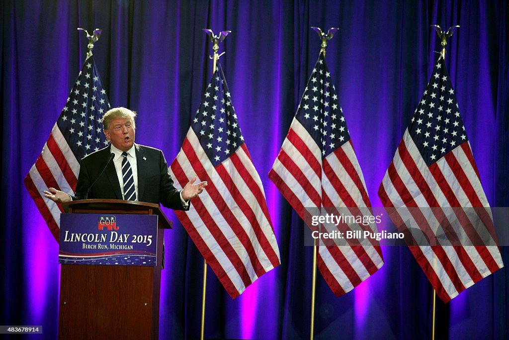 Donald Trump Addresses GOP Lincoln Day Event In Michigan