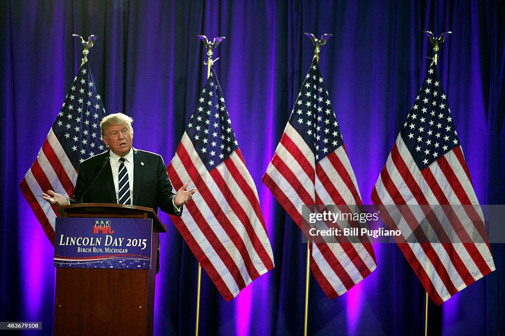 Donald Trump Addresses GOP Lincoln Day Event In Michigan