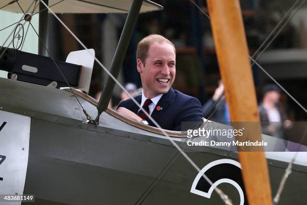 Prince William, Duke of Cambridge are seen sitting in a Sopwith Pup at the "Knights of the Sky" exhibition at Omaka Aviation Heritage Centre in...