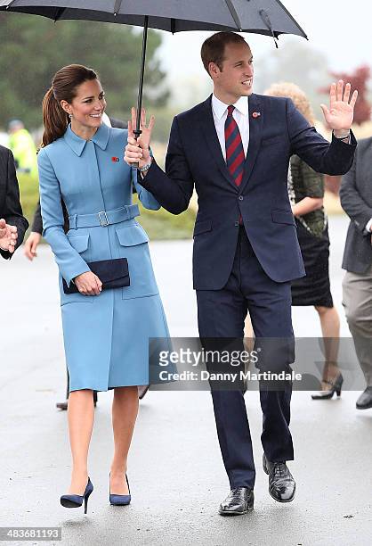 Catherine, Duchess of Cambridge and Prince William, Duke of Cambridge attend the "Knights of the Sky" exhibition at Omaka Aviation Heritage Centre in...