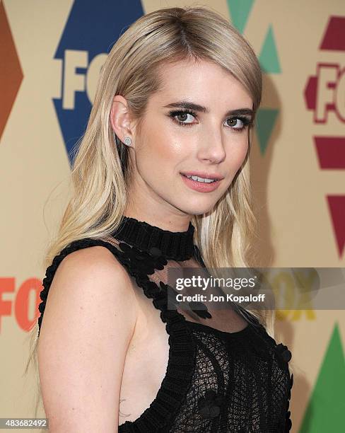 Actress Emma Roberts arrives at the 2015 Summer TCA Tour FOX All-Star Party at Soho House on August 6, 2015 in West Hollywood, California.