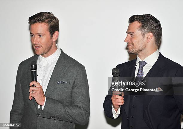 Cast members Armie Hammer and Henry Cavill Alicia Vikander attend the premiere of Warner Bros. Pictures' "The Man From U.N.C.L.E." at Scotiabank...