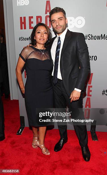 Nay Wasicsko and Oscar Issac attend 'Show Me A Hero' New York screening at The New York Times Center on August 11, 2015 in New York City.