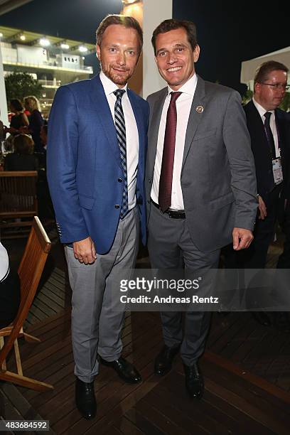 Christian Lindner and Michael Mronz attend the FEI European Championship 2015 media night on August 11, 2015 in Aachen, Germany.