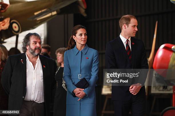 Director Peter Jackson, Catherine, Duchess of Cambridge and Prince William, Duke of Cambridge tour the Omaka Aviation Heritage Centre on Day 4 of a...