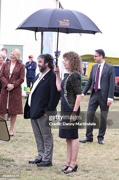 Sir Peter Jackson and Fran Walsh attend the "Knights of the Sky" exhibition at Omaka Aviation Heritage Centre in Blenheim on April 10, 2014 in...