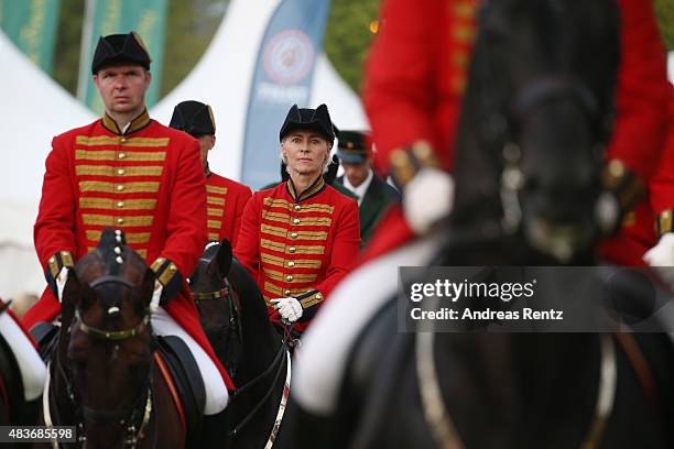 German Defense Minister Ursula von der Leyen takes part in the opening ceremony of the FEI European Championship 2015 on August 11, 2015 in Aachen,...