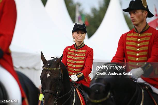 German Defense Minister Ursula von der Leyen takes part in the opening ceremony of the FEI European Championship 2015 on August 11, 2015 in Aachen,...