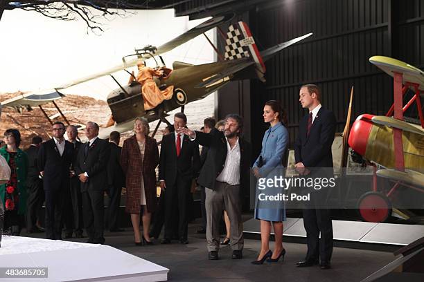 Director Peter Jackson, Catherine, Duchess of Cambridge and Prince William, Duke of Cambridge tour the Omaka Aviation Heritage Centre on Day 4 of a...