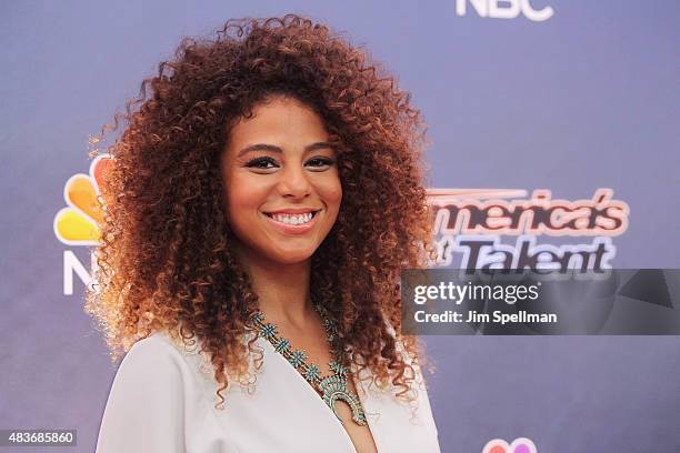 Singer/contestant Samantha Johnson attends the "America's Got Talent" season 10 pre-show red carpet at Radio City Music Hall on August 11, 2015 in...