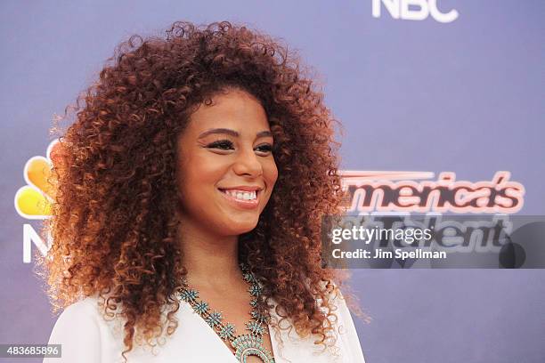 Singer/contestant Samantha Johnson attends the "America's Got Talent" season 10 pre-show red carpet at Radio City Music Hall on August 11, 2015 in...