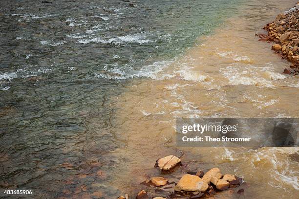 Cement Creek, which was flooded with millions of gallons of mining wastewater, meets with the Animas River on August 11, 2015 in Silverton, Colorado....