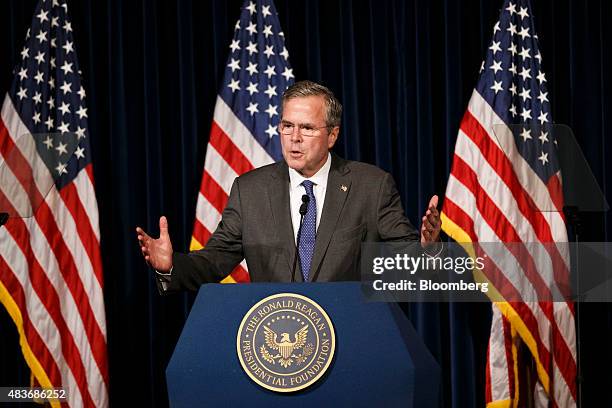 Jeb Bush, former governor of Florida and 2016 Republican presidential candidate, speaks during an event at the Ronald Reagan Presidential Library in...