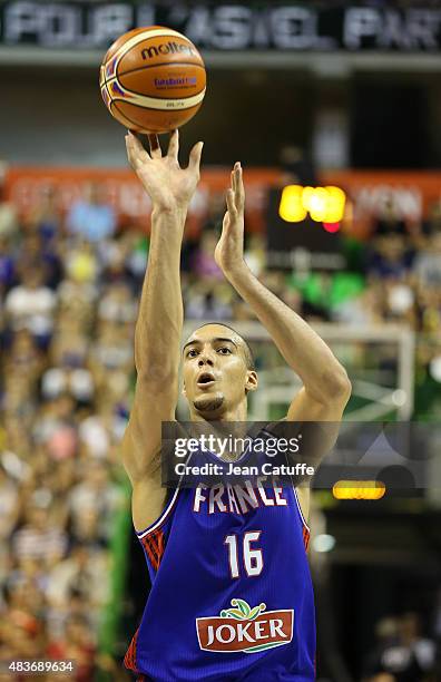 Rudy Gobert of France in action during the international friendly basketball match between France and Russia in preparation of Euro Basket 2015 at...