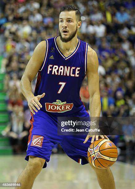 Joffrey Lauvergne of France in action during the international friendly basketball match between France and Russia in preparation of Euro Basket 2015...