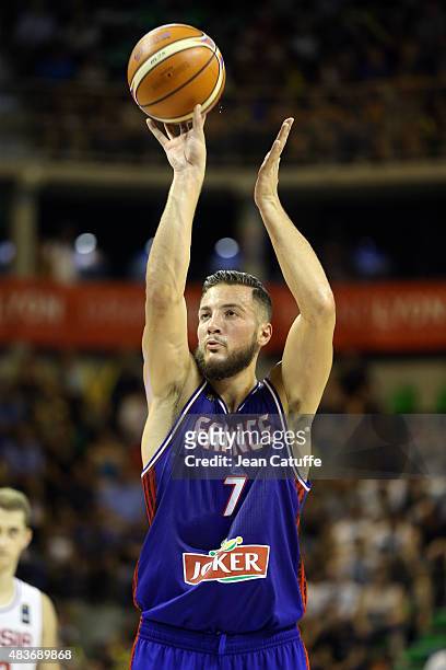 Joffrey Lauvergne of France in action during the international friendly basketball match between France and Russia in preparation of Euro Basket 2015...