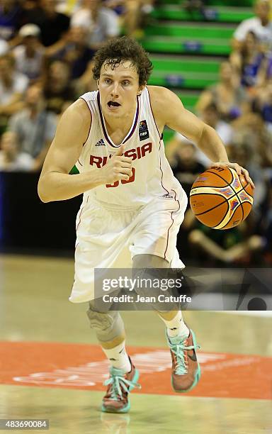 Mikhail Kulagin of Russia in action during the international friendly basketball match between France and Russia in preparation of Euro Basket 2015...