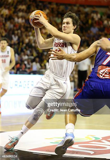 Mikhail Kulagin of Russia in action during the international friendly basketball match between France and Russia in preparation of Euro Basket 2015...