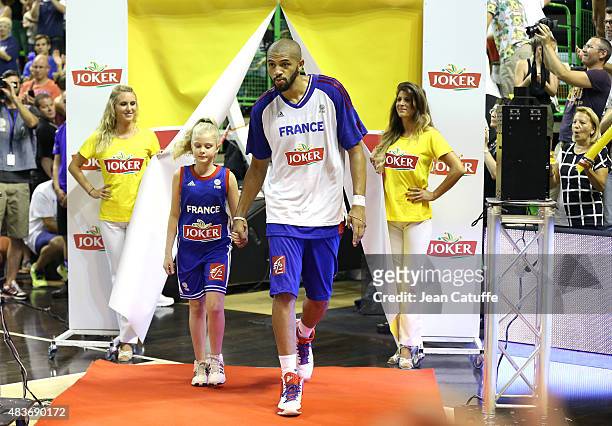 Nicolas Batum of France enters the field before the international friendly basketball match between France and Russia in preparation of Euro Basket...