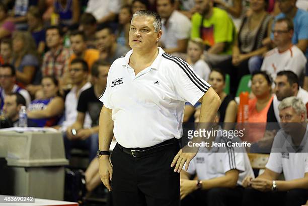 Head coach of Russia Evgenii Pastutin looks on during the international friendly basketball match between France and Russia in preparation of Euro...