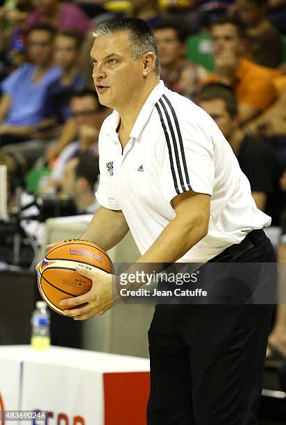 Head coach of Russia Evgenii Pastutin looks on during the international friendly basketball match between France and Russia in preparation of Euro...