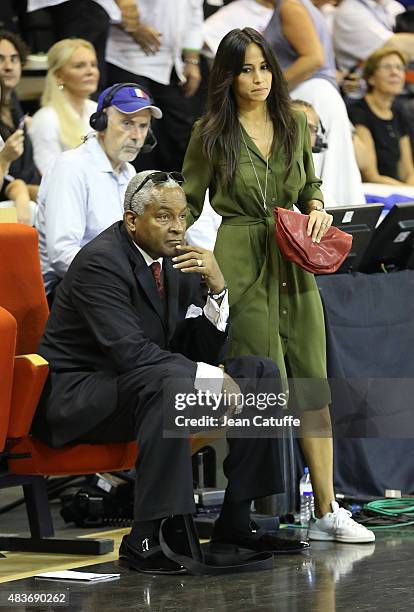 Tony Parker Sr, father of Tony Paker and Axelle Francine, wife of Tony Parker attend the international friendly basketball match between France and...