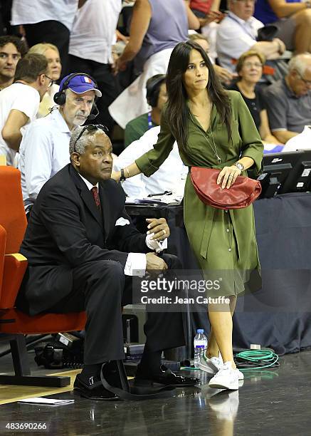 Tony Parker Sr, father of Tony Paker and Axelle Francine, wife of Tony Parker attend the international friendly basketball match between France and...