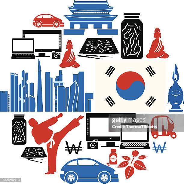 south korea icon set - korean food stock illustrations