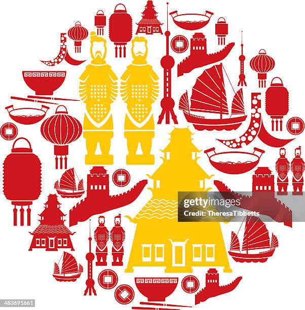 chinese icon set - pagoda stock illustrations