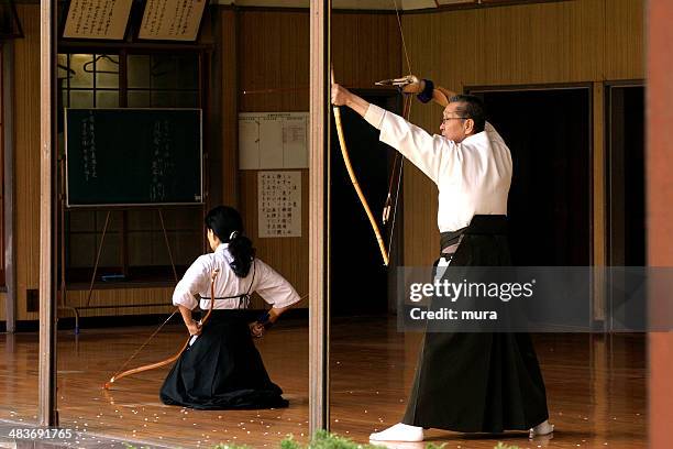 japanese traditional archery, kyudo - japanese long bow stock pictures, royalty-free photos & images