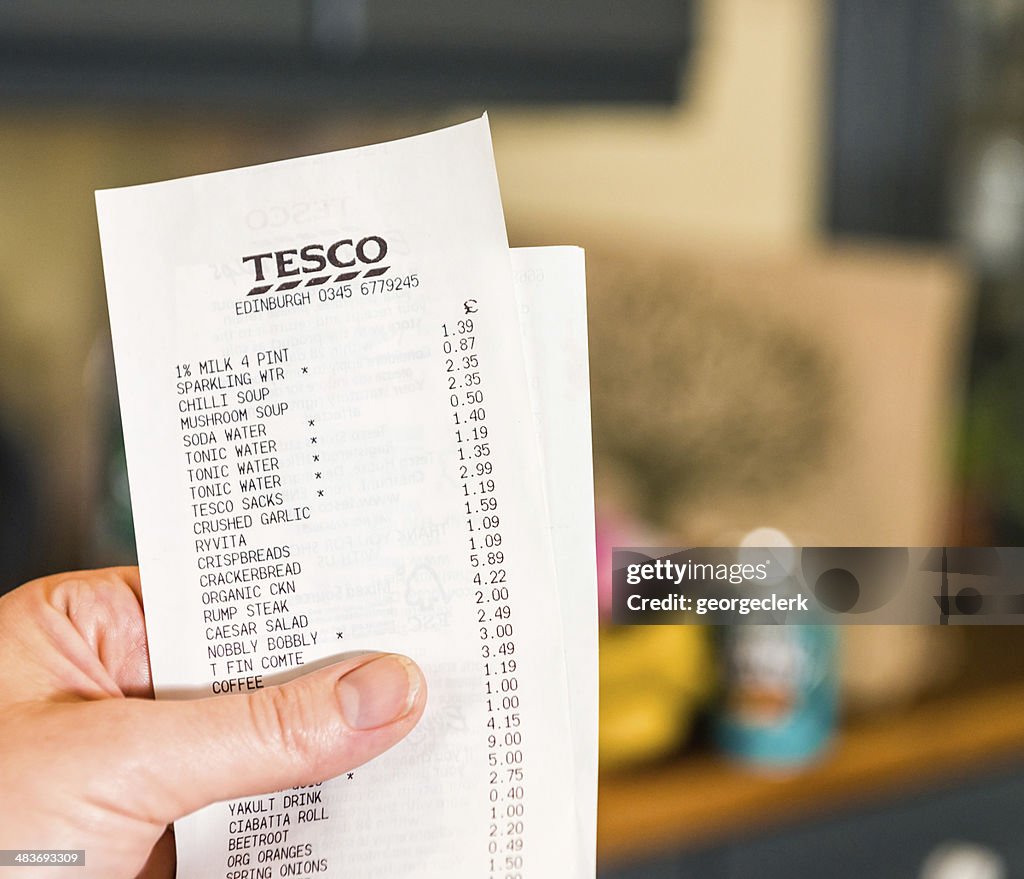 Home Finances - Tesco Supermarket Receipt