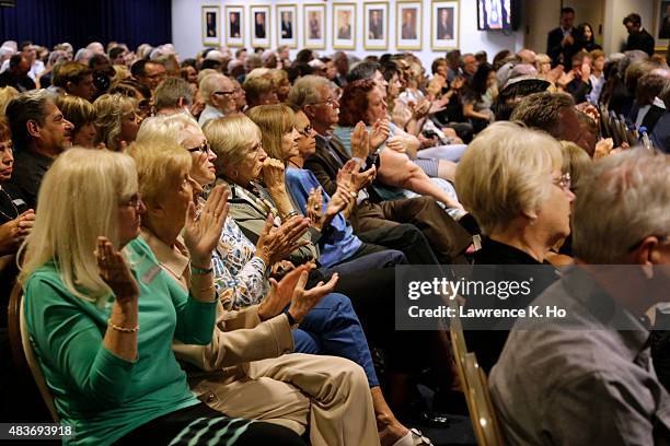 The audience watch Republican presidential candidate Jeb Bush speak at the Ronald Reagan Presidential Library August 11, 2015 in Simi Valley,...