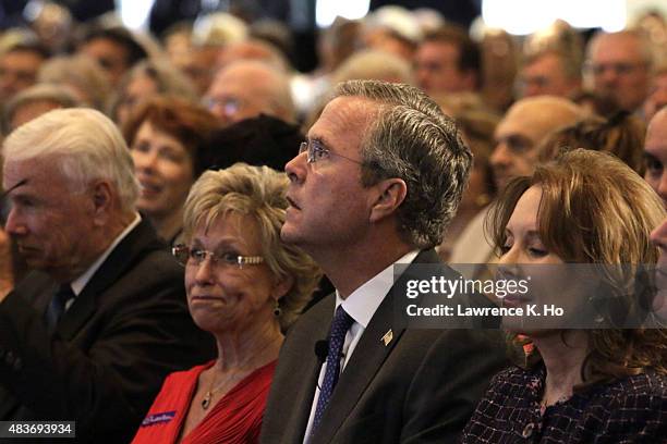 Republican presidential candidate Jeb Bush attends a speech at the Ronald Reagan Presidential Library August 11, 2015 in Simi Valley, California....