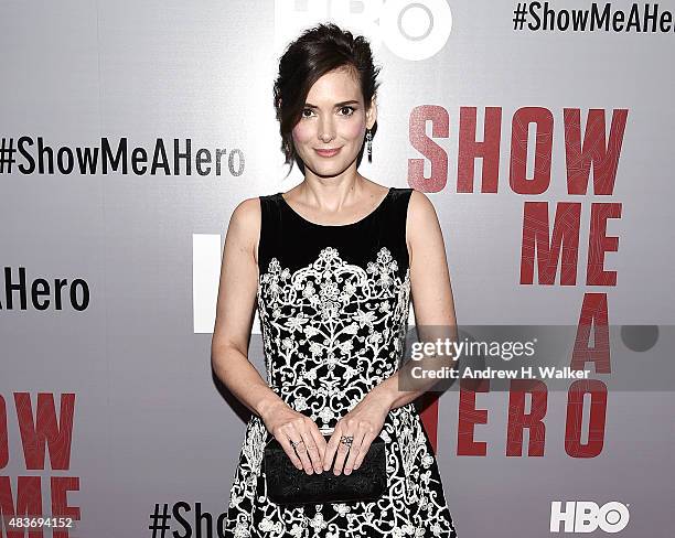 Actress Winona Ryder attends the "Show Me A Hero" New York screening at The New York Times Center on August 11, 2015 in New York City.