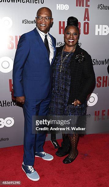 Samuel L. Jackson and Tanya Richardson Jackson attend the "Show Me A Hero" New York screening at The New York Times Center on August 11, 2015 in New...