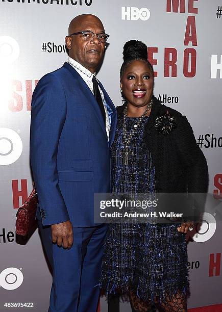 Samuel L. Jackson and Tanya Richardson Jackson attend the "Show Me A Hero" New York screening at The New York Times Center on August 11, 2015 in New...