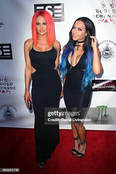 Butcher Babies band members Heidi Shepherd and Carla Harvey attend the premiere of "Alleluia! The Devil's Carnival" at the Egyptian Theatre on August...